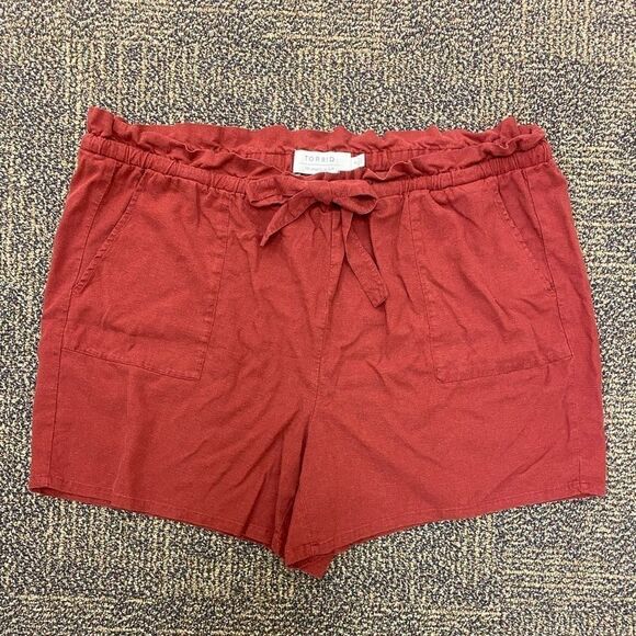 TORRID DRAWSTRING WAIST LINEN BRICK RED SHORTS - Picture 4 of 9
